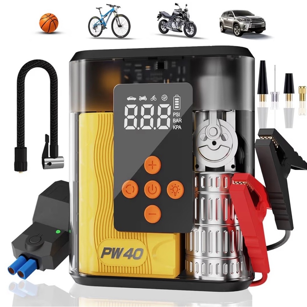 Jump Starter with Air Compressor and Device Chargers